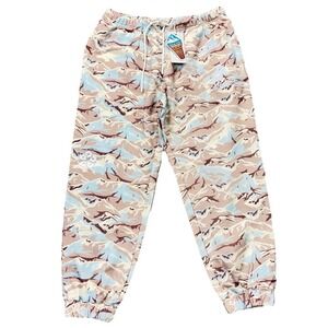 Snow Day Jogger Pants Men's 2XL Brown Blue Printed 100% Cotton Drawstring NEW